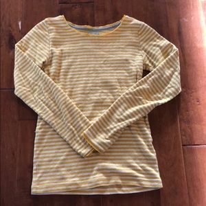 Yellow and white striped Mini Boden shirt.